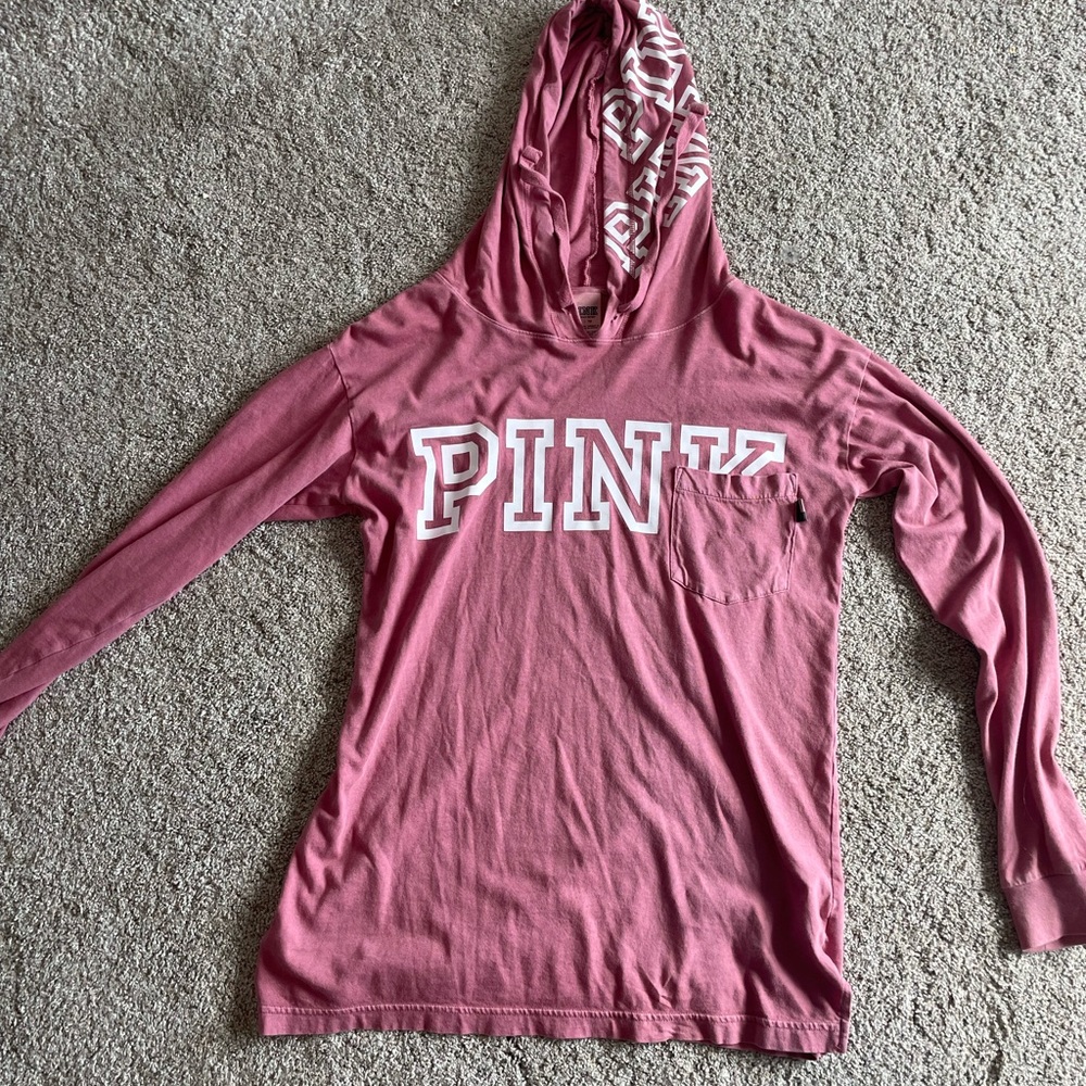 Dark pink PINK hooded long sleeve tshirt size XS